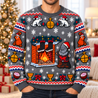 Black Knight Cozy Fireside Ugly Christmas Sweater - Monty Python Vintage Gift For Fans