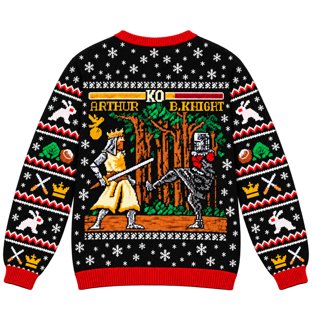 King Arthur vs Black Knight Arcade Battle Ugly Christmas Sweater - Monty Python Vintage Gift For Fans