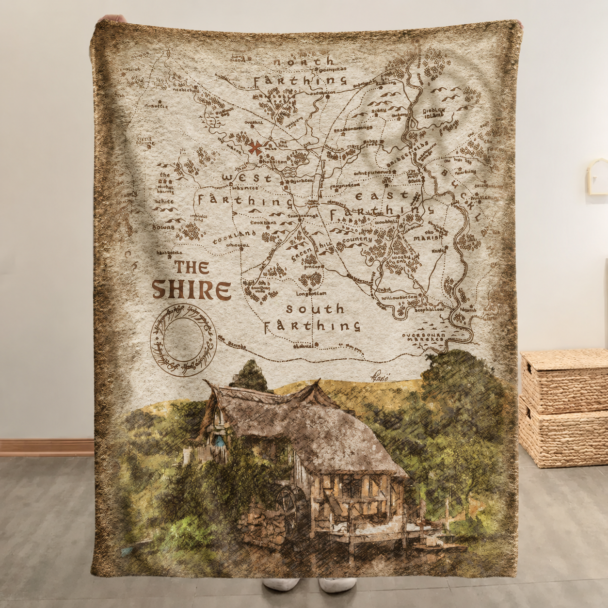 Fantasy Map Hobbiton Mill Blanket - Fantasy Movie Sherpa Blanket Gift for Fans