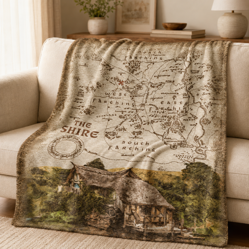 Fantasy Map Hobbiton Mill Blanket - Fantasy Movie Sherpa Blanket Gift for Fans