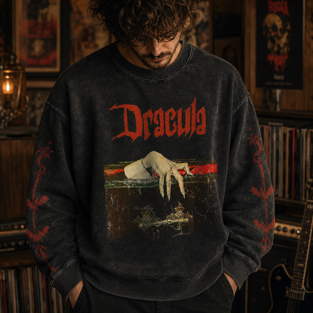 Vintage Classic Horror Movies All-Over-Print Sweatshirt - Dracula Vintage Sweatshirt