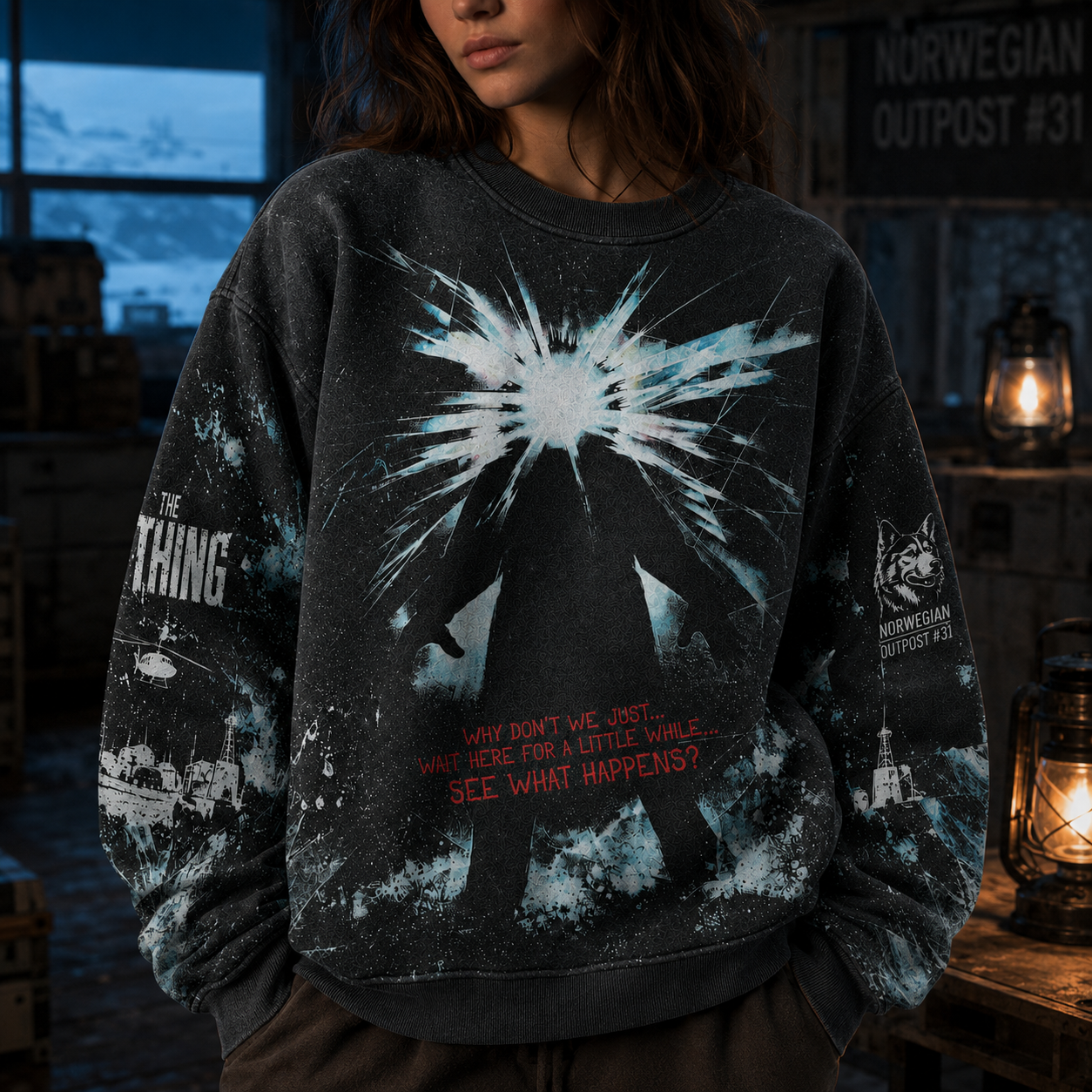 Vintage King Horror Movies All-Over-Print Sweatshirt - The Thing Vintage Sweatshirt
