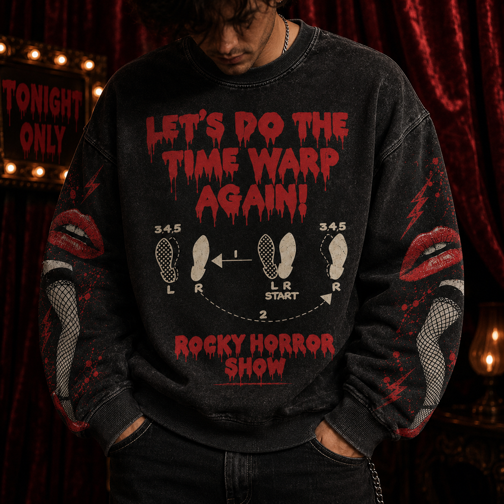 Vintage Cult Horror Movies All-Over-Print Sweatshirt - Time Warp Vintage Sweatshirt