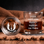 Galactic Code With Custom Name In Mando'a/Aurebesh Whiskey Glass - Personalized Old Fashioned 11OZ Scotch Glass