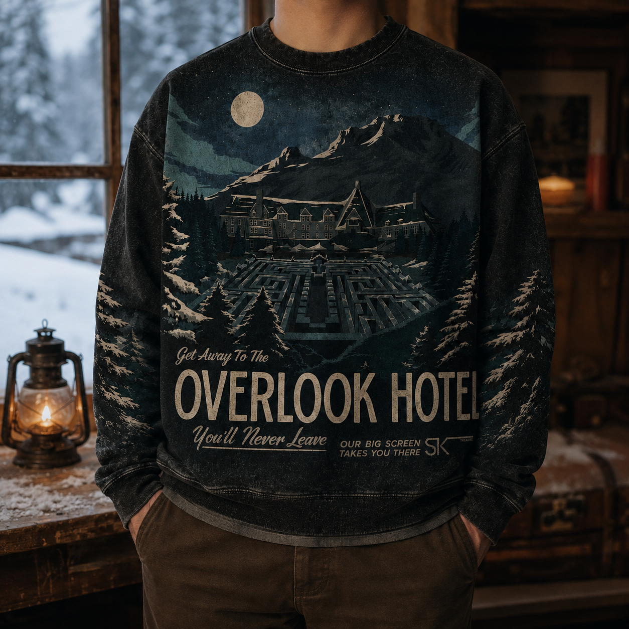 Vintage The Shining Horror Movies All-Over-Print Sweatshirt - Overlook Hotel Vintage Sweatshirt