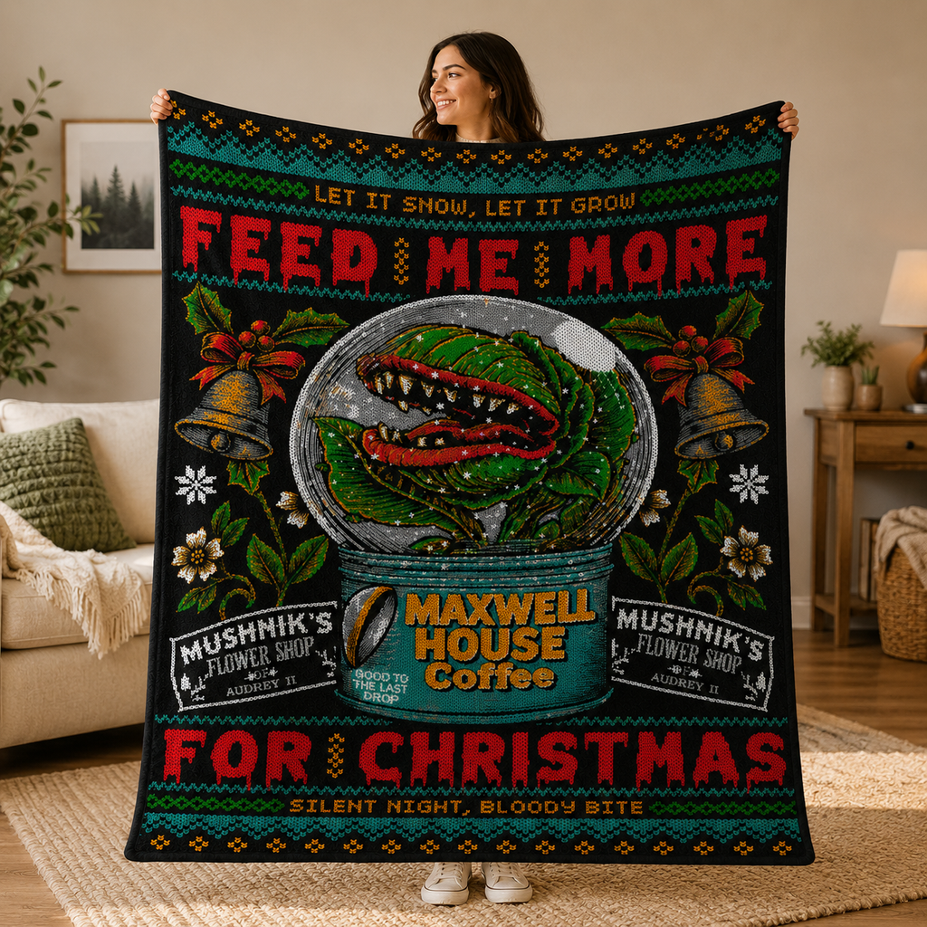 Little Shop of Christmas Blanket - Horror Movie Christmas Sherpa Blanket