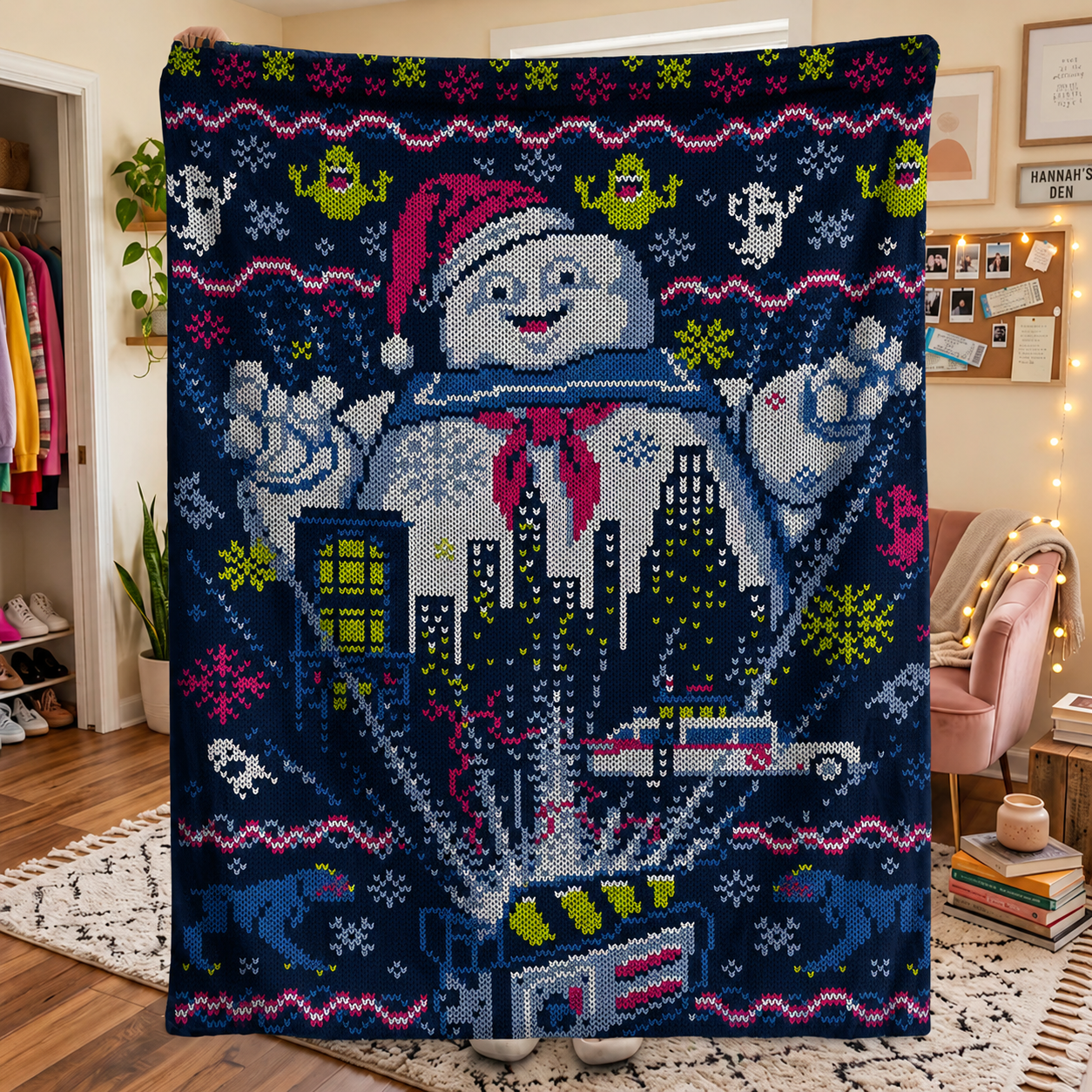 Funny Ghost Movie Christmas Blanket - Horror Movie Christmas Sherpa Blanket Gift for Fans