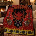 Christmas And Creatures Christmas Blanket - DnD Christmas Sherpa Blanket Gift for Fans