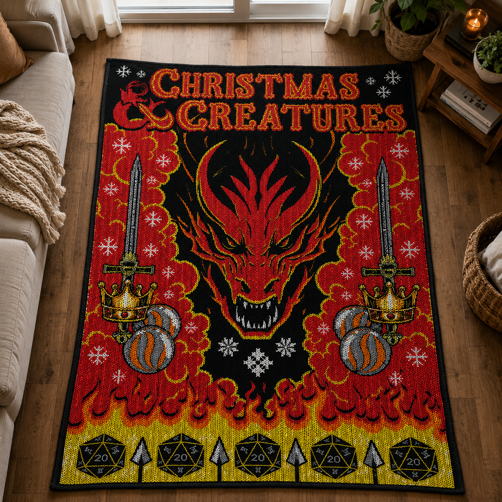 Christmas And Creatures Christmas Blanket - DnD Christmas Sherpa Blanket Gift for Fans