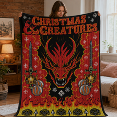 Christmas And Creatures Christmas Blanket - DnD Christmas Sherpa Blanket Gift for Fans