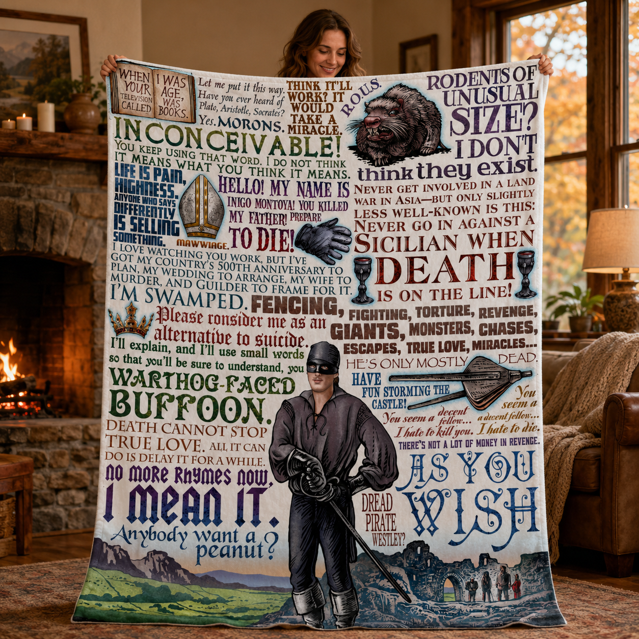 Princess Bride Christmas Blanket - Princess Bride Christmas Sherpa Blanket Gift for Fans