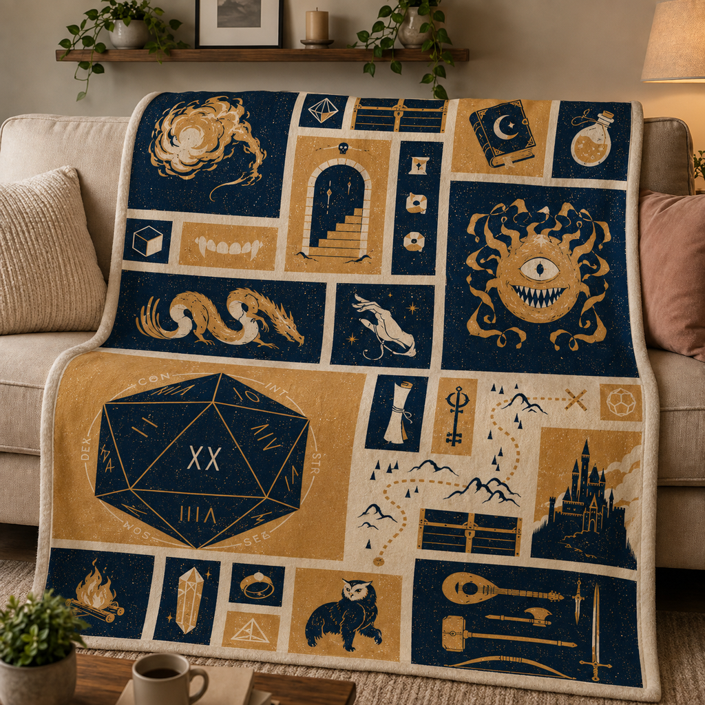 Dungeons And Dragons Christmas Blanket - DnD Sherpa Blanket Gift for Fans