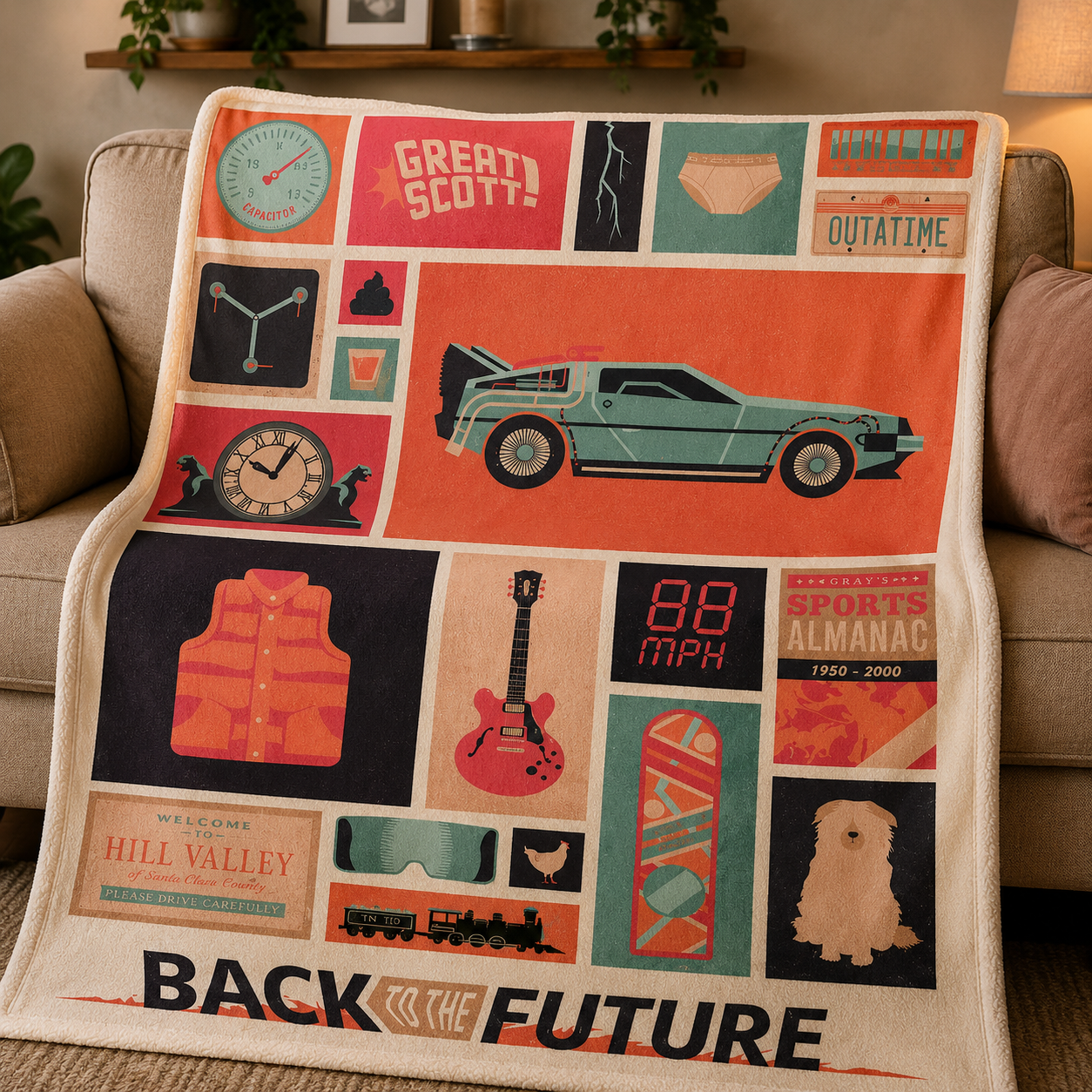 Back To The Future Christmas Blanket - Sci-fi Sherpa Blanket Gift for Fans