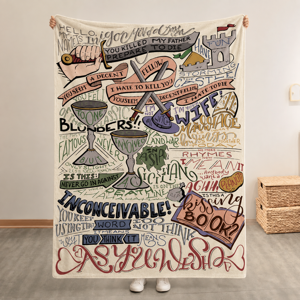 Princess Bride Quotes Art Blanket - Classic Movie Art Christmas Sherpa Blanket Gift for Fans