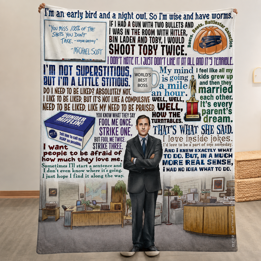 World's Best Boss Quote Art Christmas Blanket - Sitcom Sherpa Blanket Gift for Fans