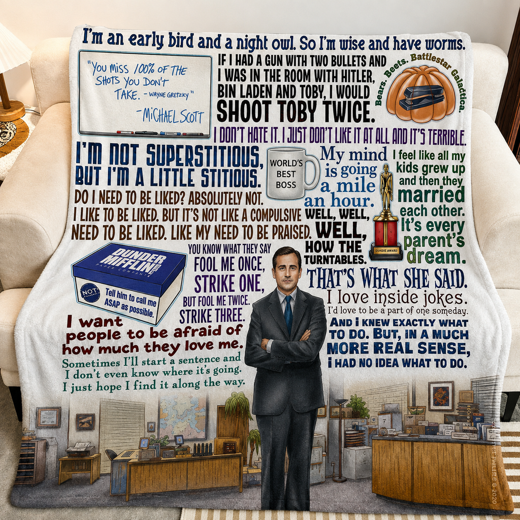 World's Best Boss Quote Art Christmas Blanket - Sitcom Sherpa Blanket Gift for Fans