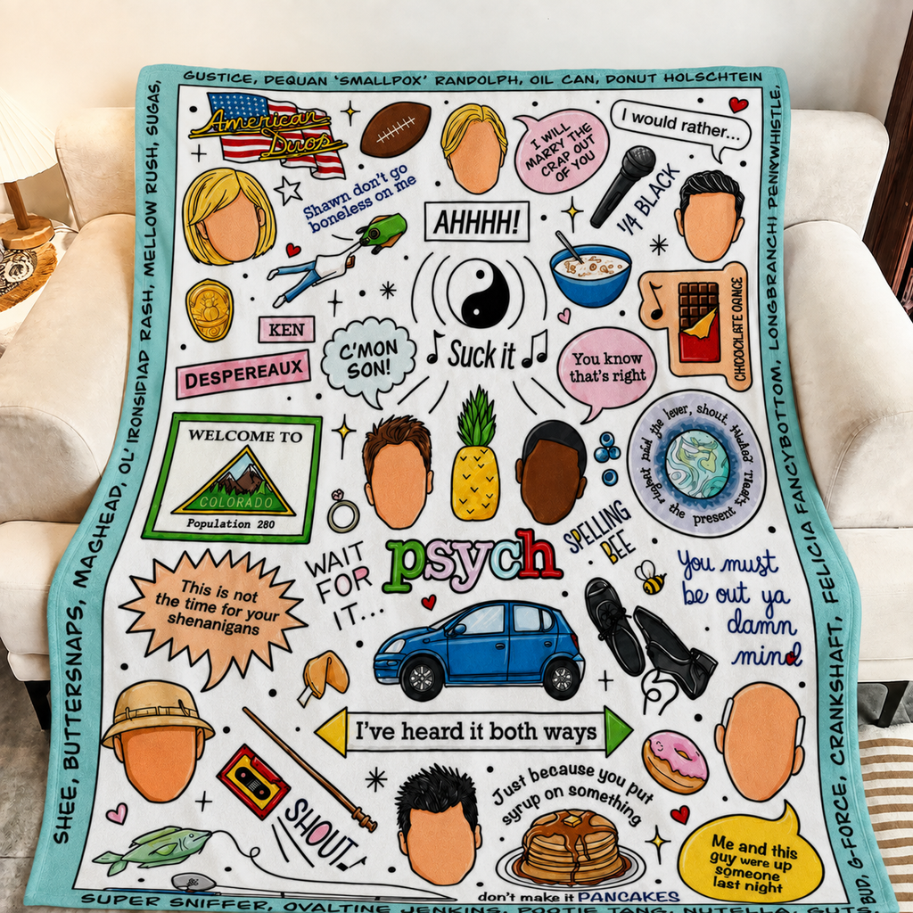 The Psych Doodle Christmas Blanket - Detective Comedy Series Sherpa Blanket Gift for Fans