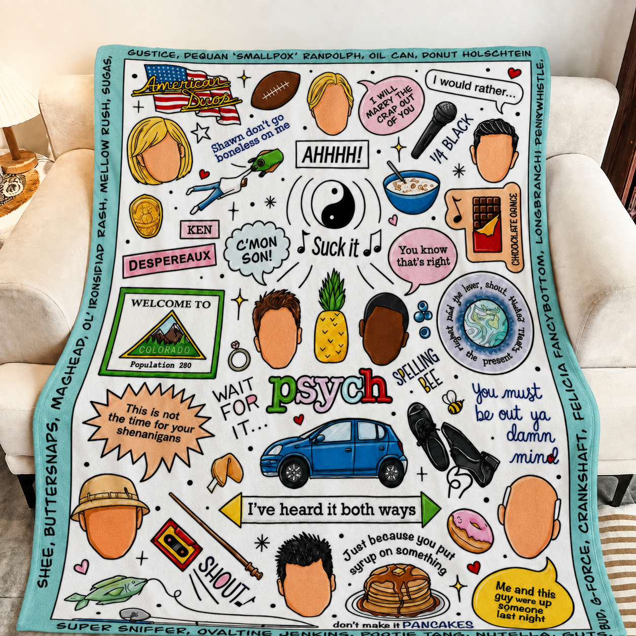 The Psych Doodle Christmas Blanket - Detective Comedy Series Sherpa Blanket Gift for Fans