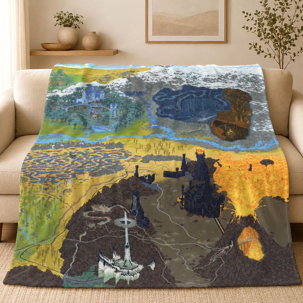 Fantasy Movie Map Blanket - Fantasy Movie Sherpa Blanket Gift for Fans