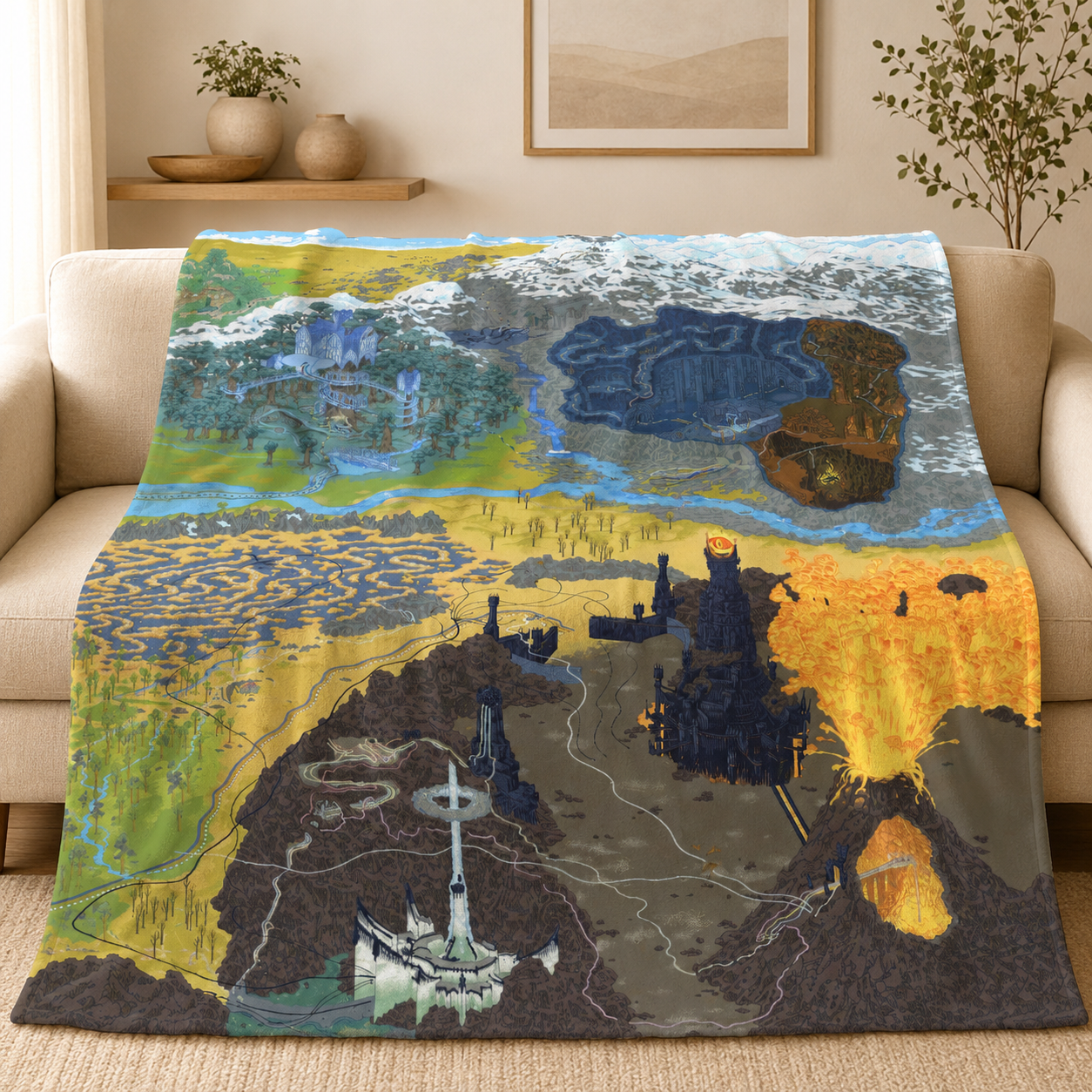 Fantasy Movie Map Blanket - Fantasy Movie Sherpa Blanket Gift for Fans