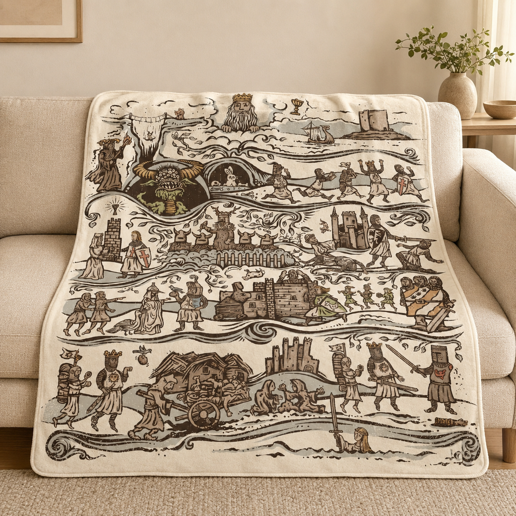 Monty Python And The Holy Grail Tapestry Blanket - Classic Comedy Movie Sherpa Blanket Gift for Fans