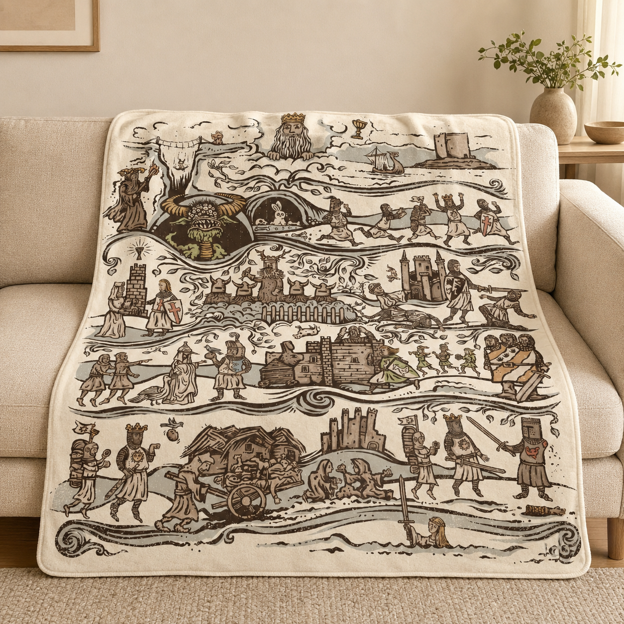 Monty Python And The Holy Grail Tapestry Blanket - Classic Comedy Movie Sherpa Blanket Gift for Fans