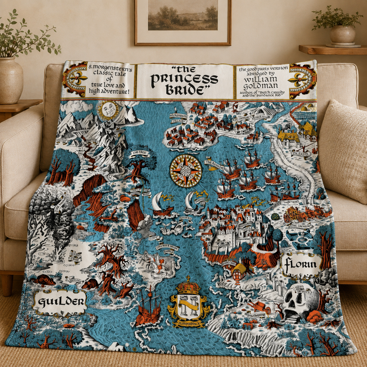 Florin and Guilder Map Art Blanket - Princess Bride Movie Sherpa Blanket Gift for Fans