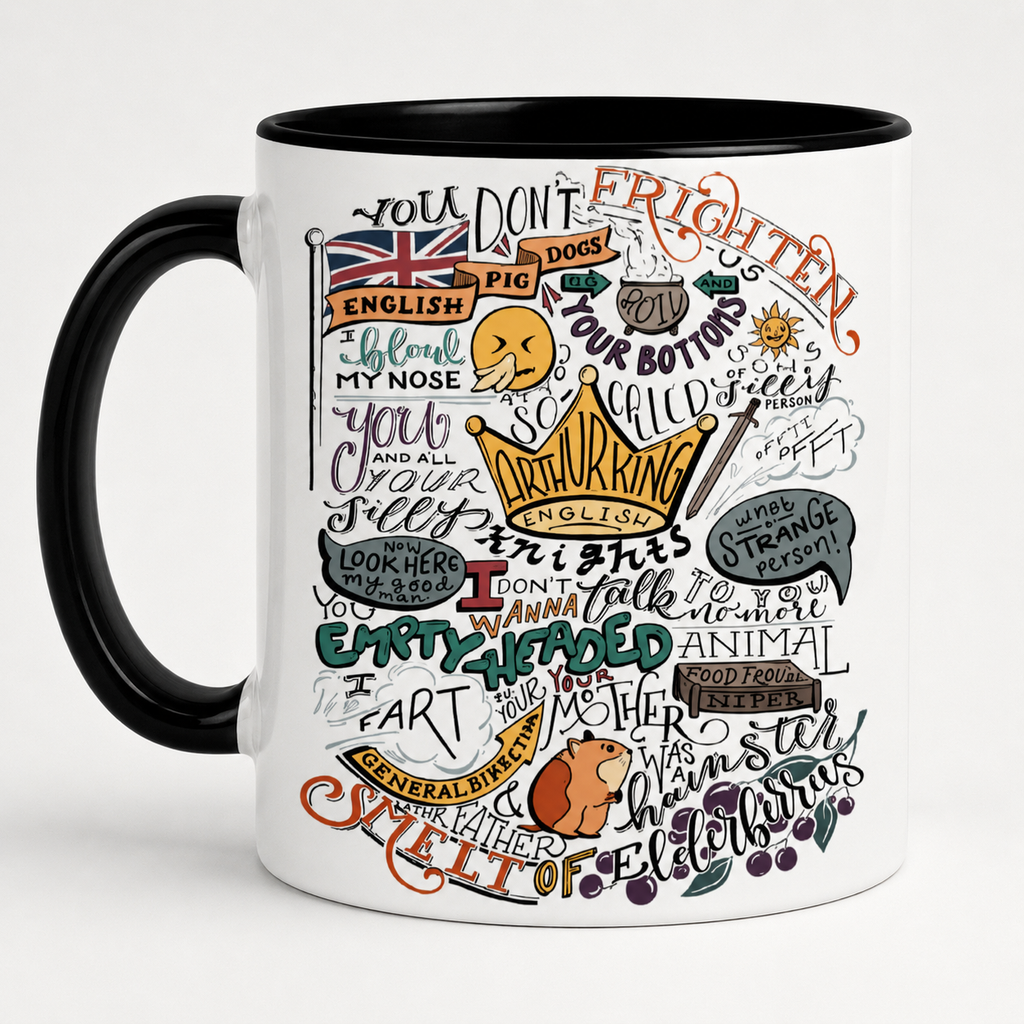 King Arthur's Journey Funny Accent Mug - Monty Python and the Holy Grail Edge-to-Edge Printed Two-Tone Mug