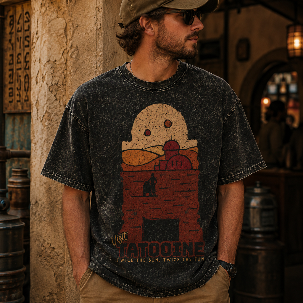 Tatooine Silhouette Wash Tee - Sci-fi Movies Vintage Wash T-shirt