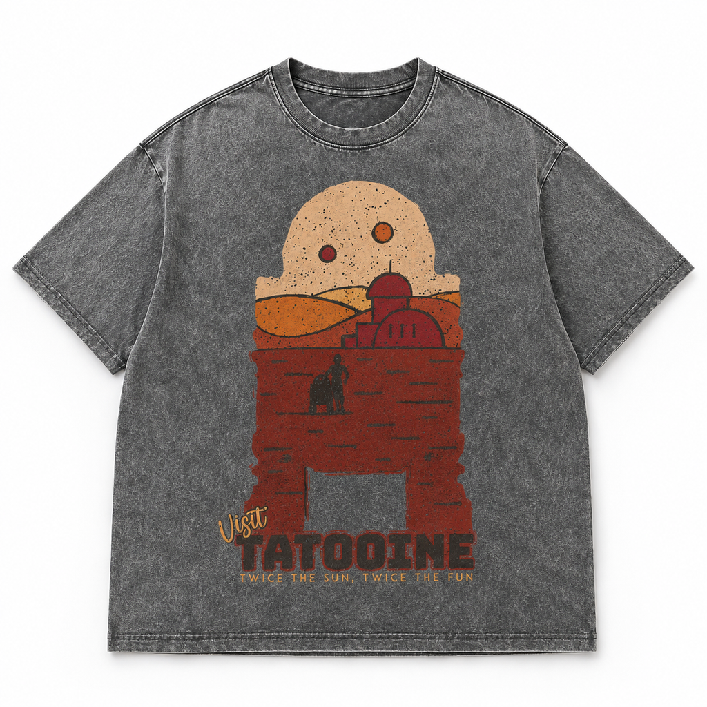 Tatooine Silhouette Wash Tee - Sci-fi Movies Vintage Wash T-shirt