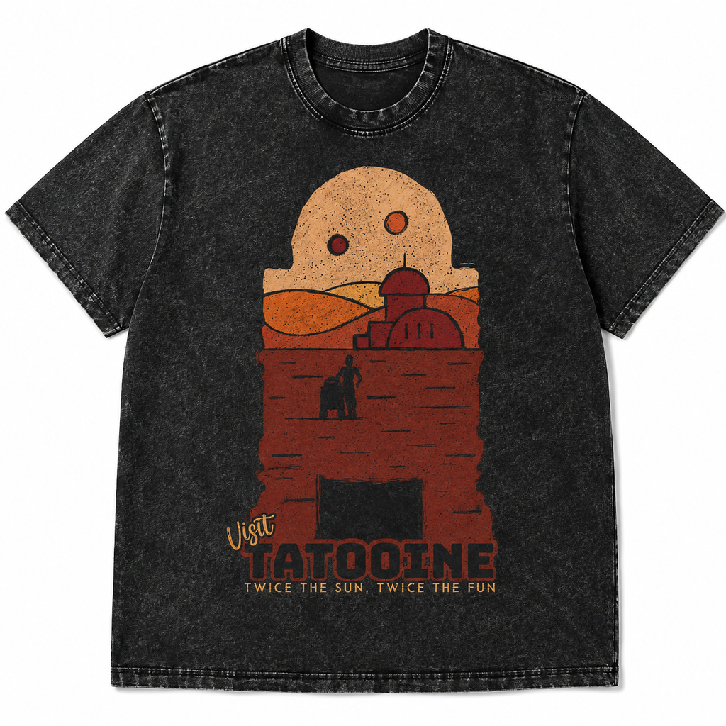 Tatooine Silhouette Wash Tee - Sci-fi Movies Vintage Wash T-shirt