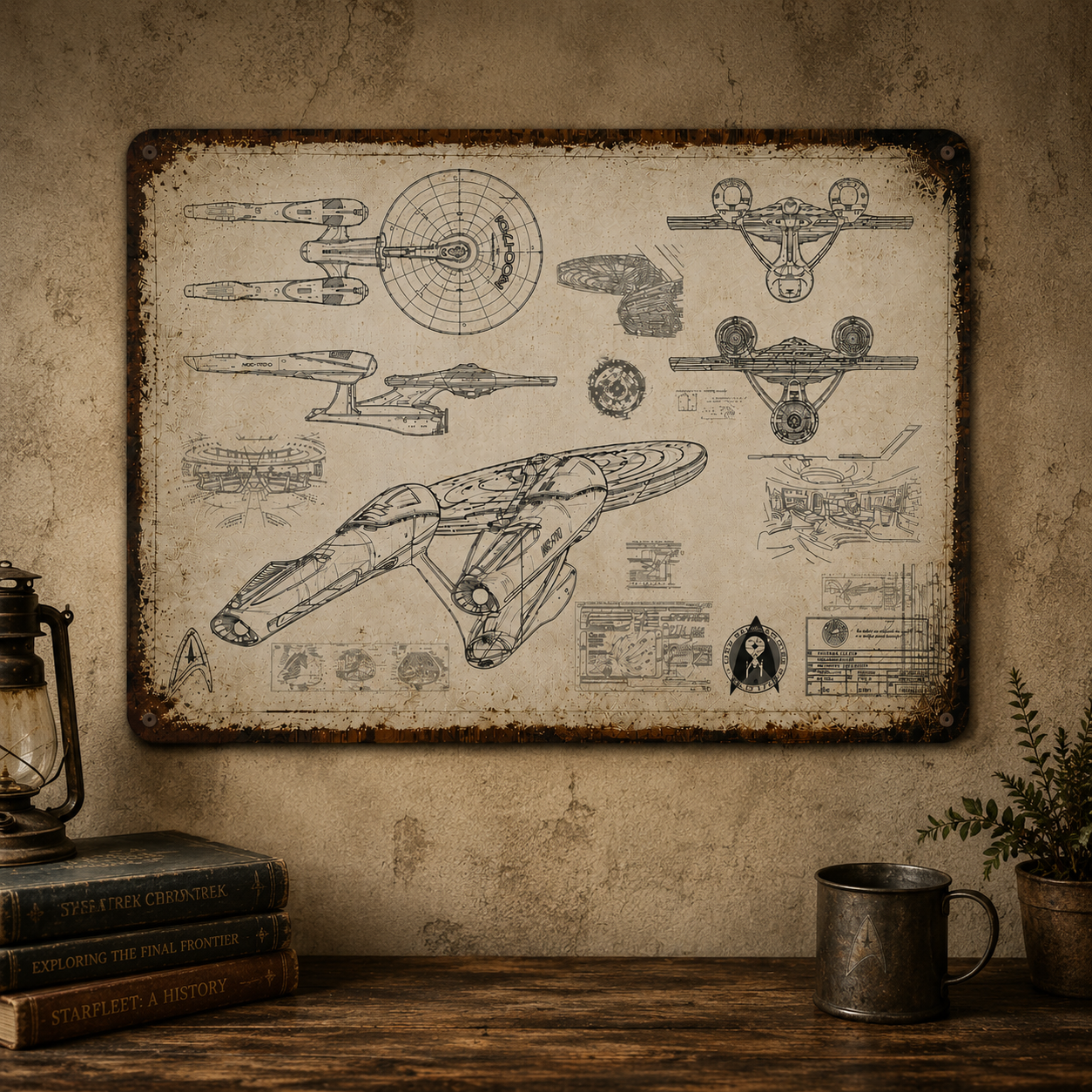 New Enterprise USS 1701 Blueprint Art Print Vintage Metal Sign - Sci-fi Vintage Home Decor Gifts for Fans
