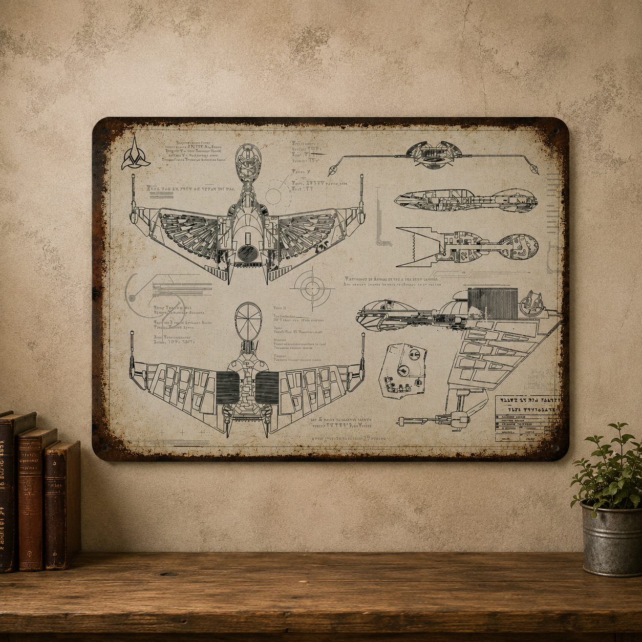 Klingon Bird Of Prey Blueprint Vintage Metal Sign - Sci-fi Vintage Home Decor Gifts for Fans