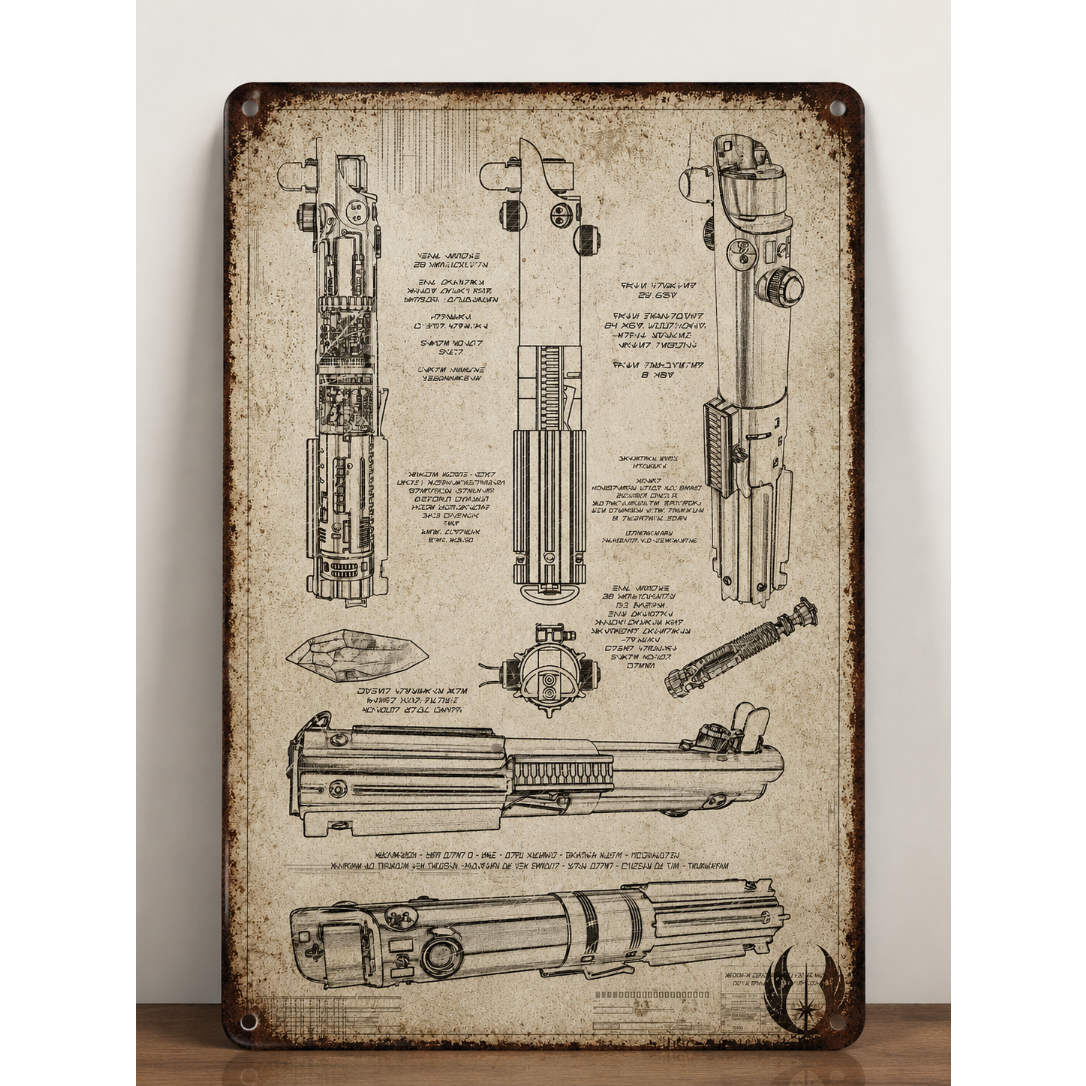 Skywalker Lightsaber Blueprint Vintage Metal Sign - Vintage Home Decor Gifts for Fans