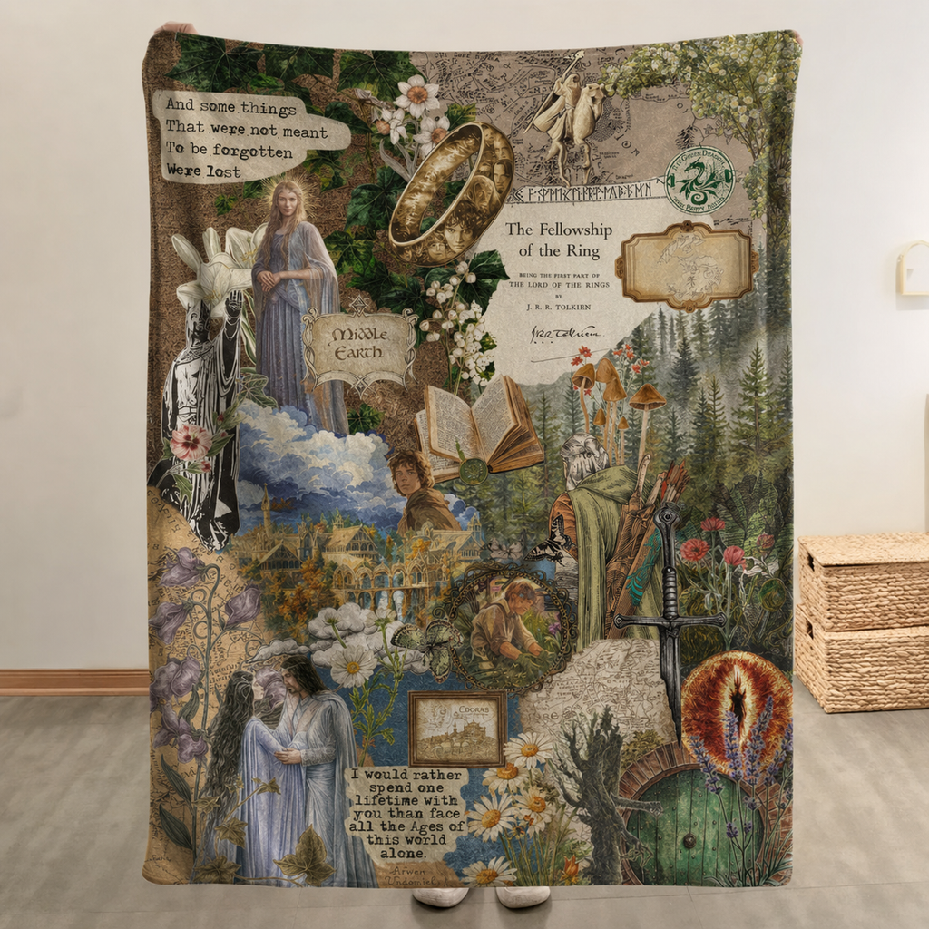 Vintage Mythic Journey Illustrated Blanket - Fantasy Movie Sherpa Blanket Gift for Fans