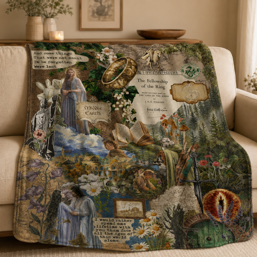 Vintage Mythic Journey Illustrated Blanket - Fantasy Movie Sherpa Blanket Gift for Fans
