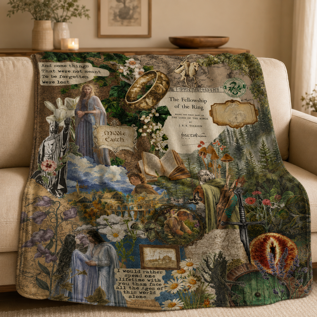 Vintage Mythic Journey Illustrated Blanket - Fantasy Movie Sherpa Blanket Gift for Fans