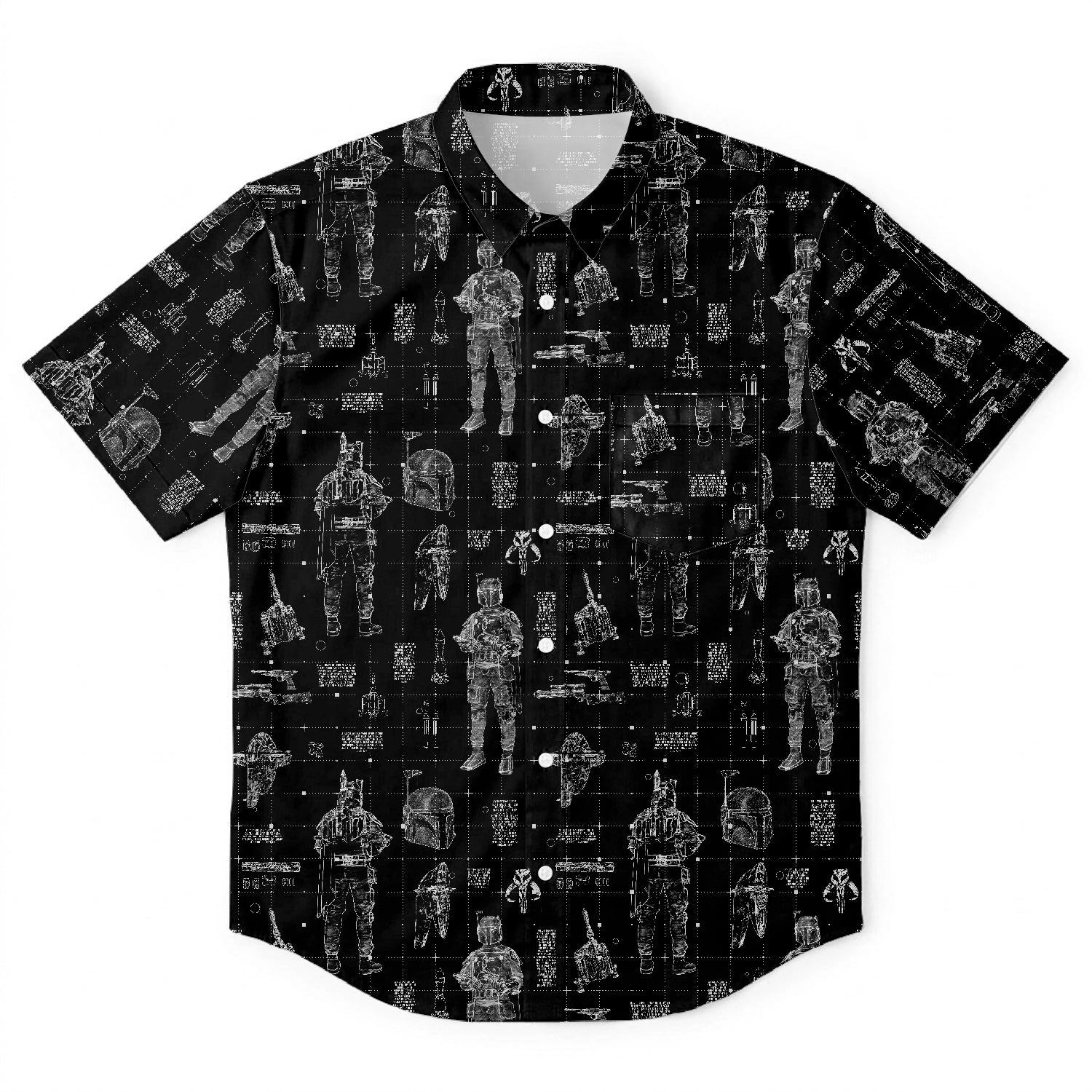 Boba Fett Equipment Blueprint Hawaiian Shirt with Pocket - Galactic Schematic Button Down Shirt