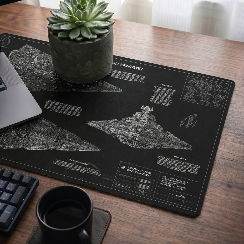 Imperial I-Class Star Destroyer Blueprint Desk Mat - Star Wars Office Accessory Father's Day Gift
