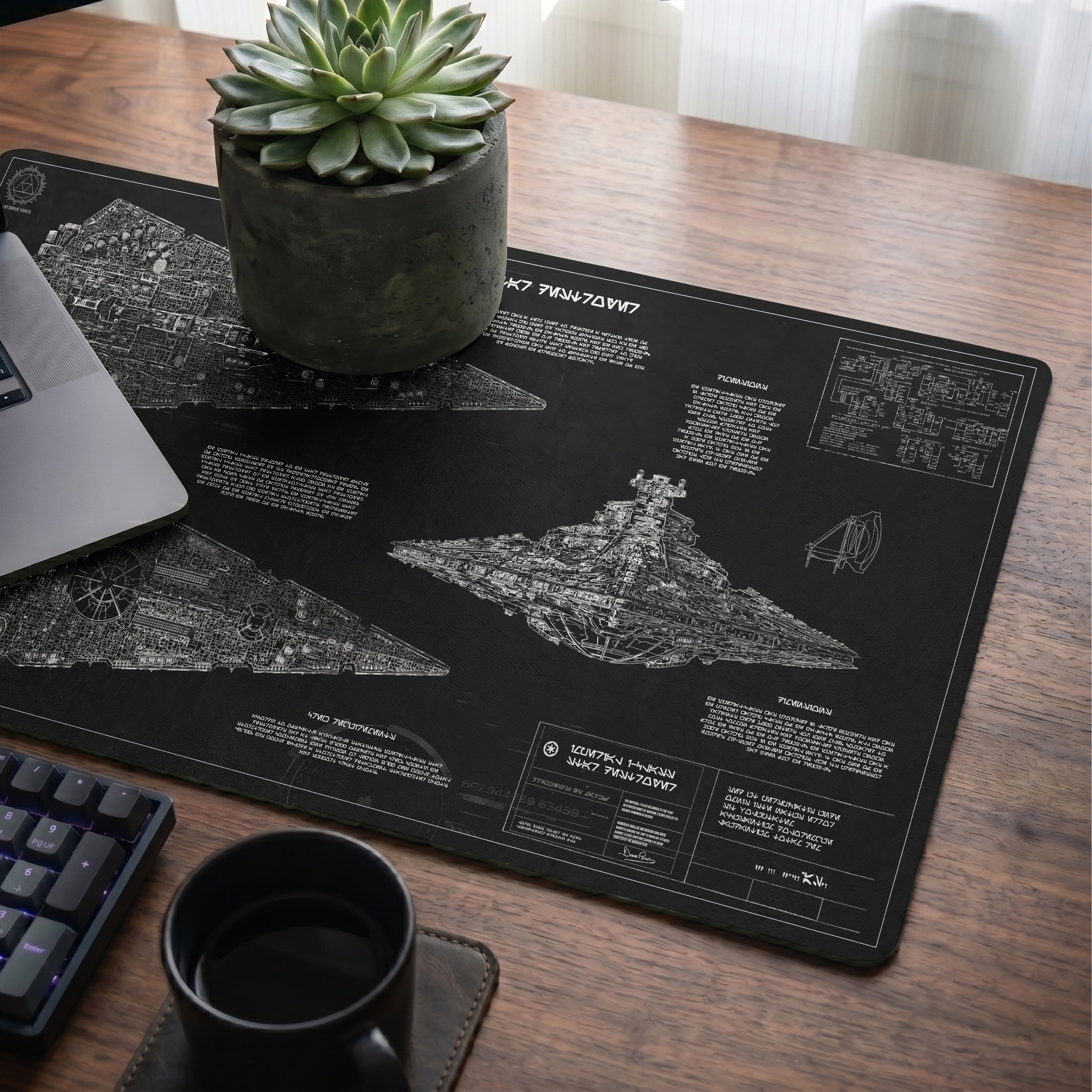 Imperial I-Class Star Destroyer Blueprint Desk Mat - Star Wars Office Accessory Father's Day Gift