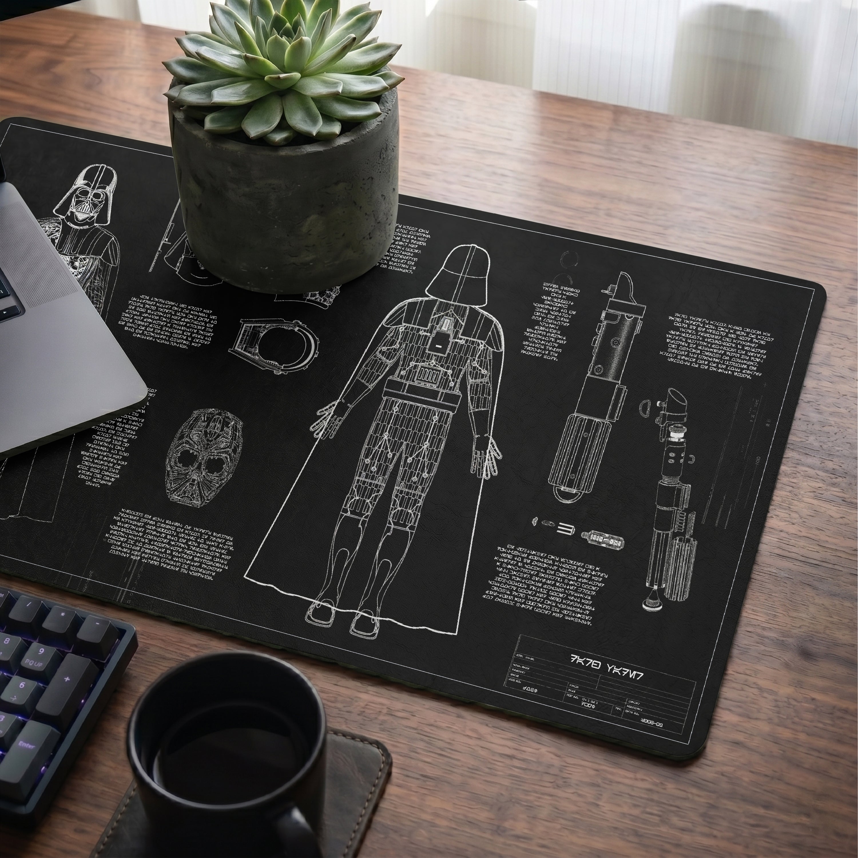 Darth Vader's Equipments Blueprint Desk Mat - Star Wars Office Accessory Father's Day Gift