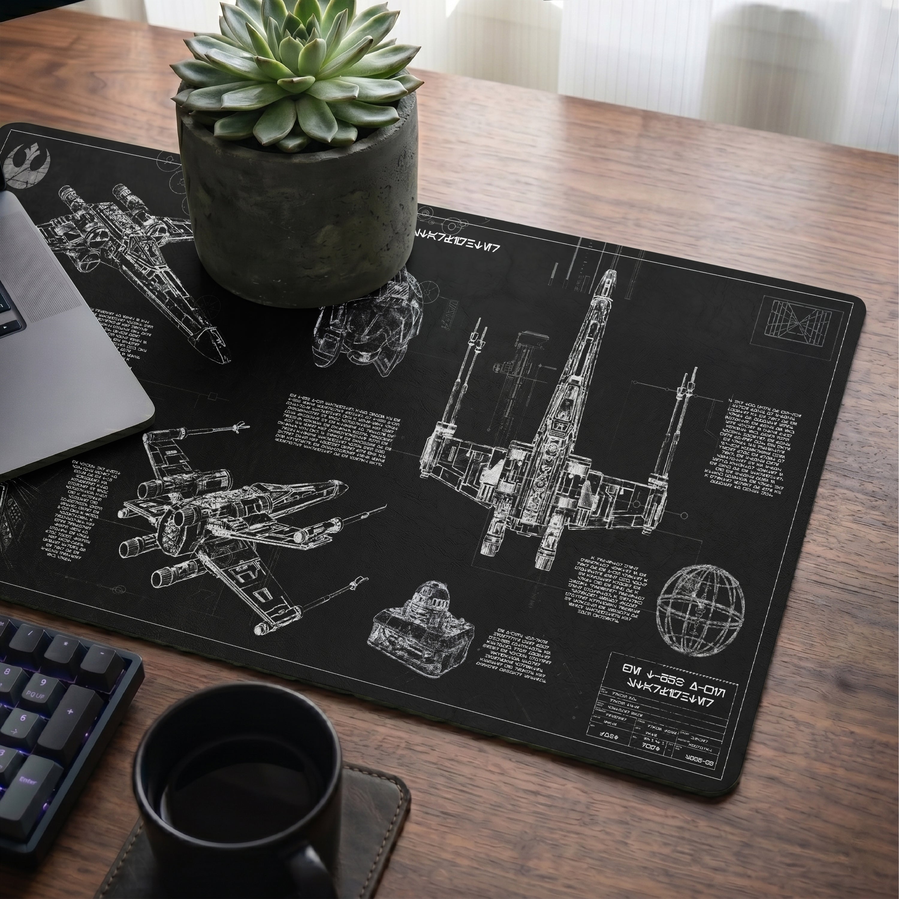 T-65B X-Wing Starfighter Blueprint Desk Mat - Star Wars Office Accessory Father's Day Gift