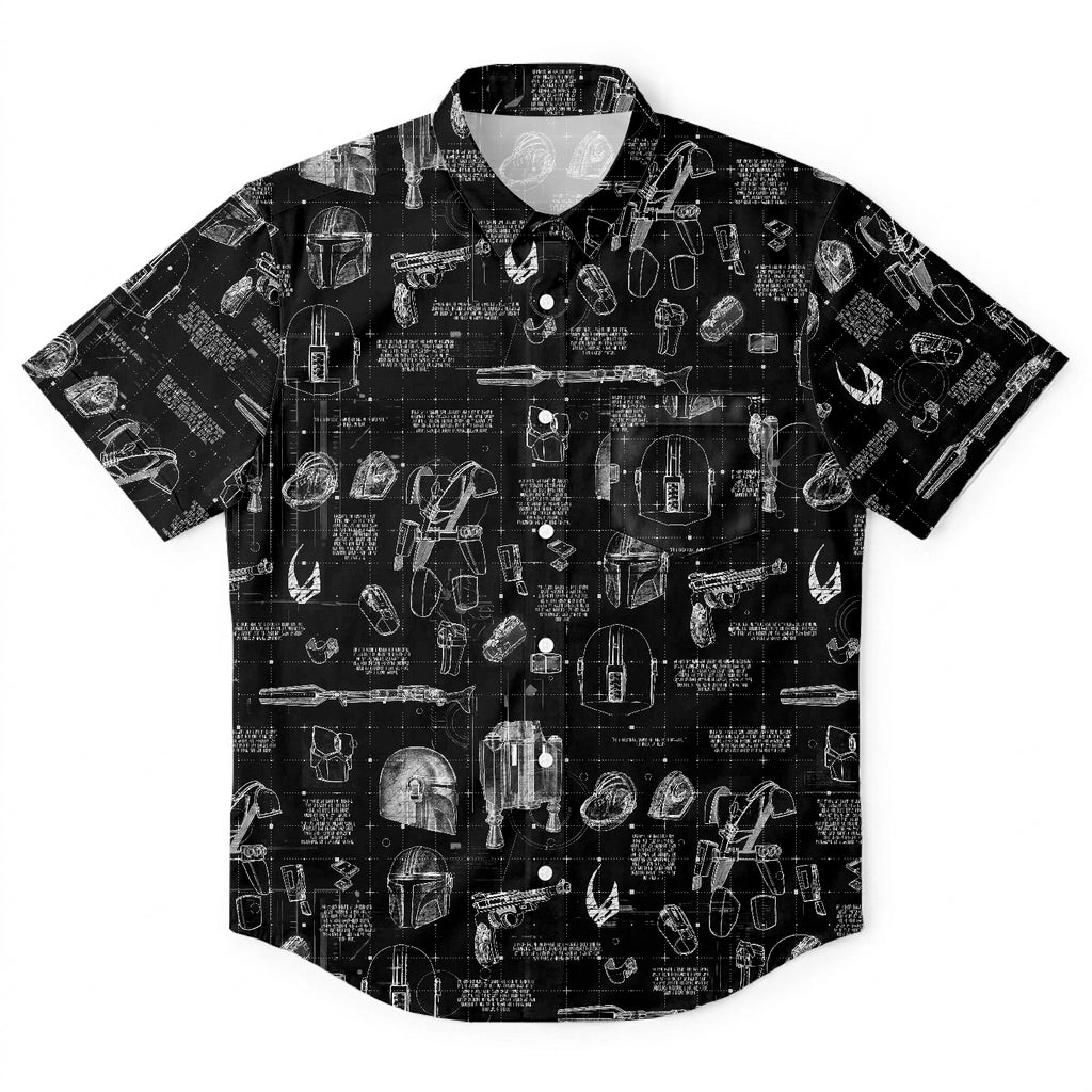Mando Equipment Blueprint Hawaiian Shirt with Pocket - Galactic Schematic Button Down Shirt