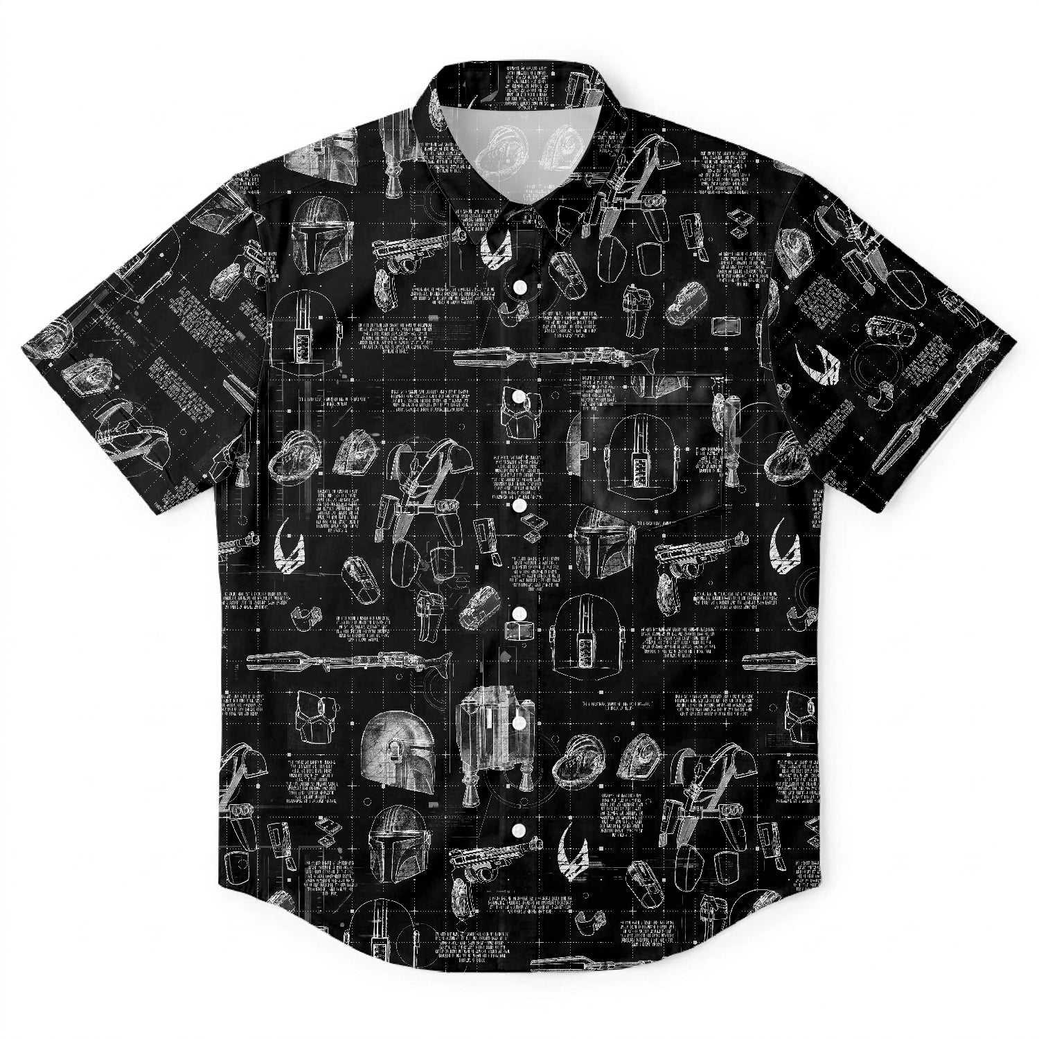 Mando Equipment Blueprint Hawaiian Shirt with Pocket - Galactic Schematic Button Down Shirt