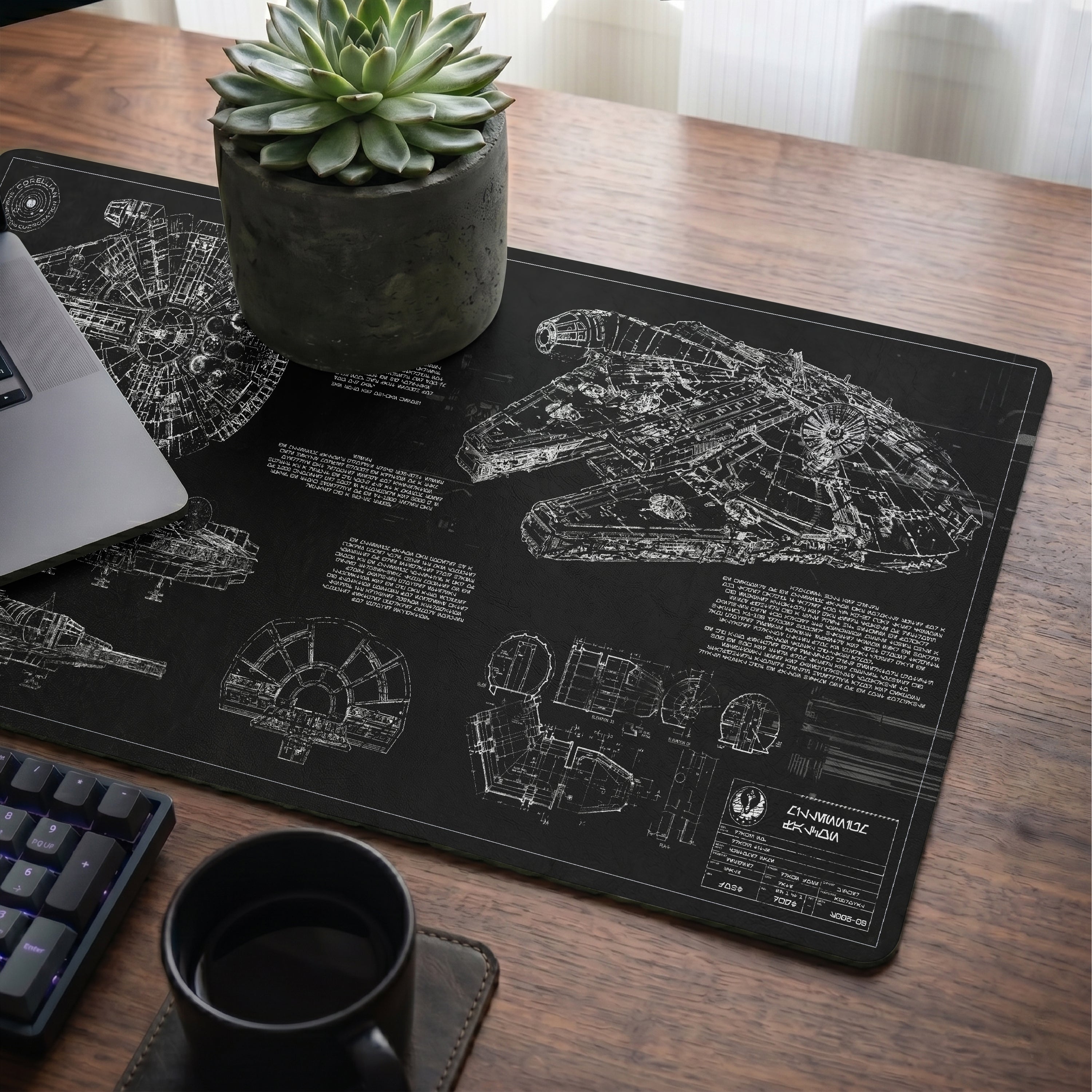 Millennium Falcon Blueprint Desk Mat - Star Wars Office Accessory Father's Day Gift