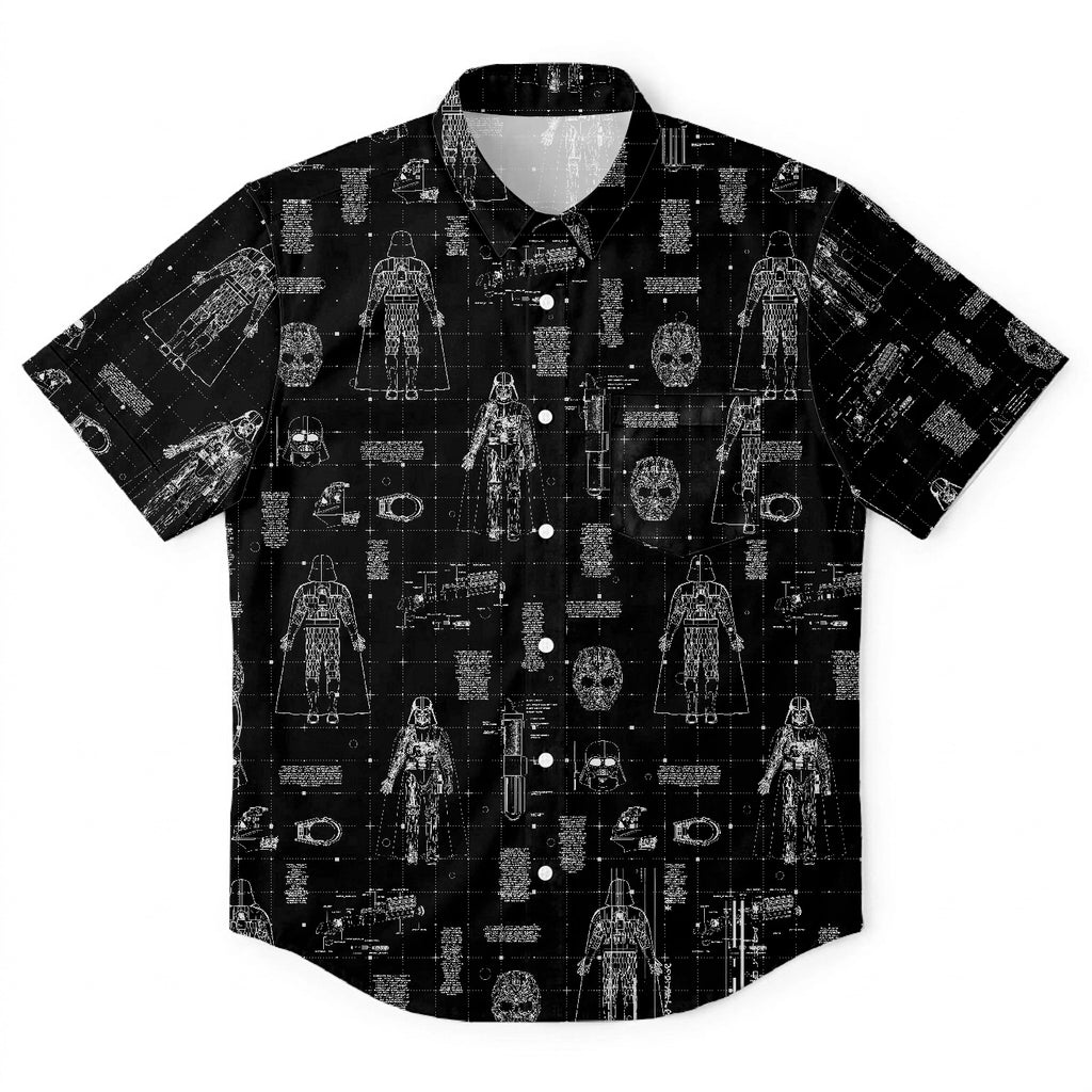 Darth Vader's Equipment Blueprint Hawaiian Shirt with Pocket - Galactic Schematic Button Down Shirt
