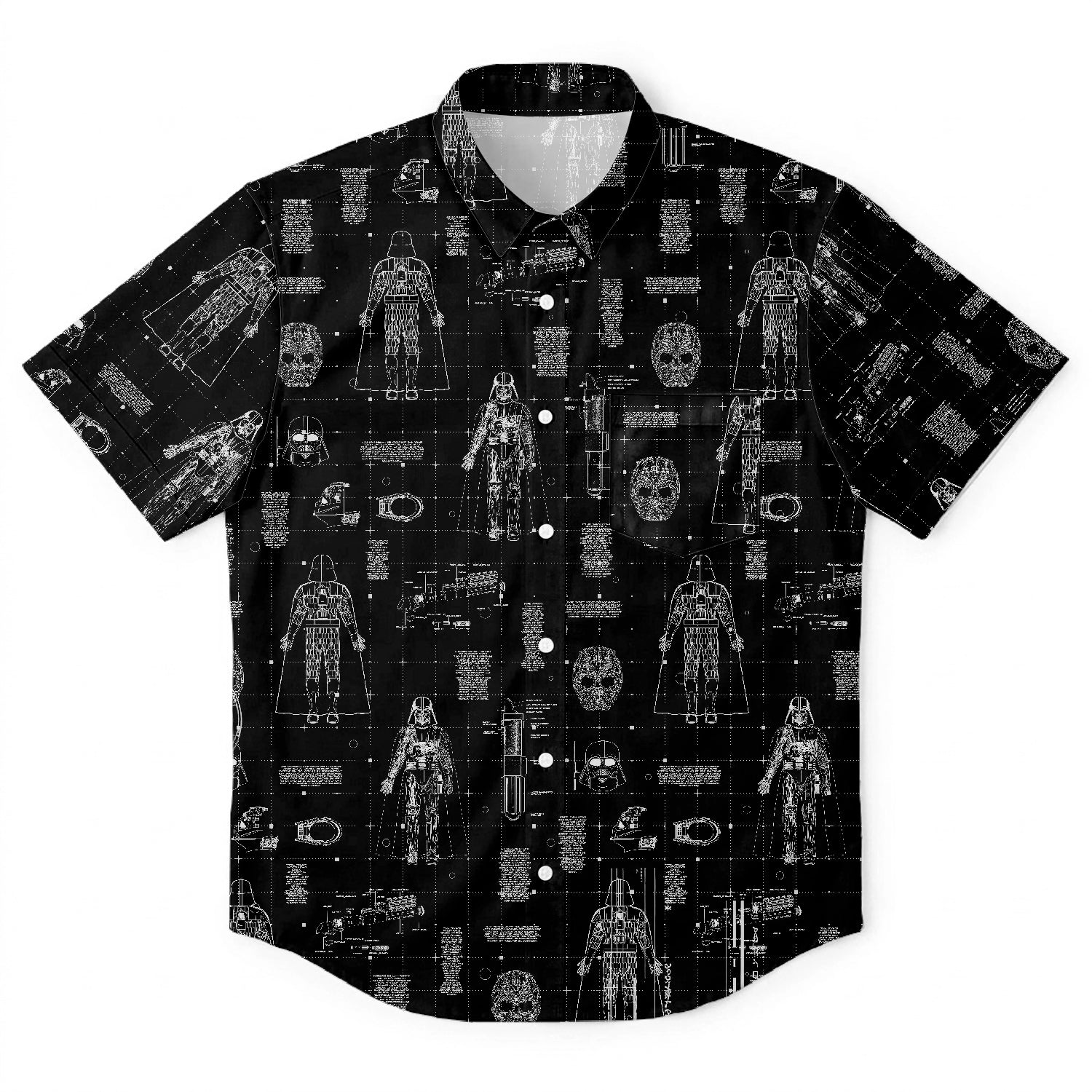 Darth Vader's Equipment Blueprint Hawaiian Shirt with Pocket - Galactic Schematic Button Down Shirt