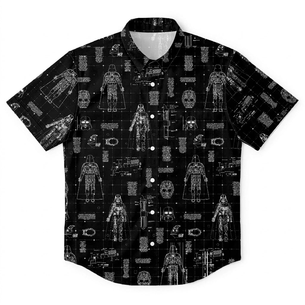 Darth Vader's Equipment Blueprint Hawaiian Shirt with Pocket - Star Wars Schematic Button Down Shirt