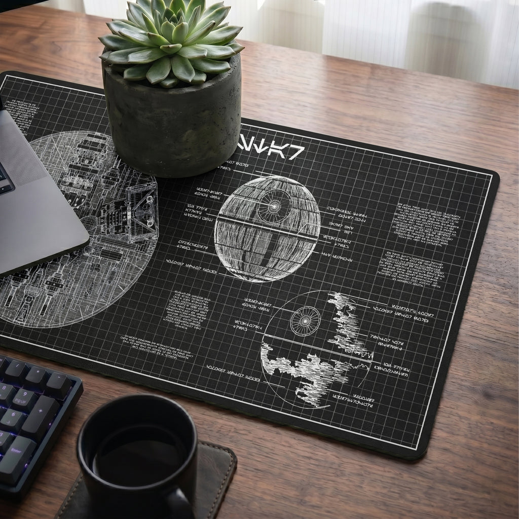 Death Star Blueprint Desk Mat - Star Wars Office Accessory Father's Day Gift