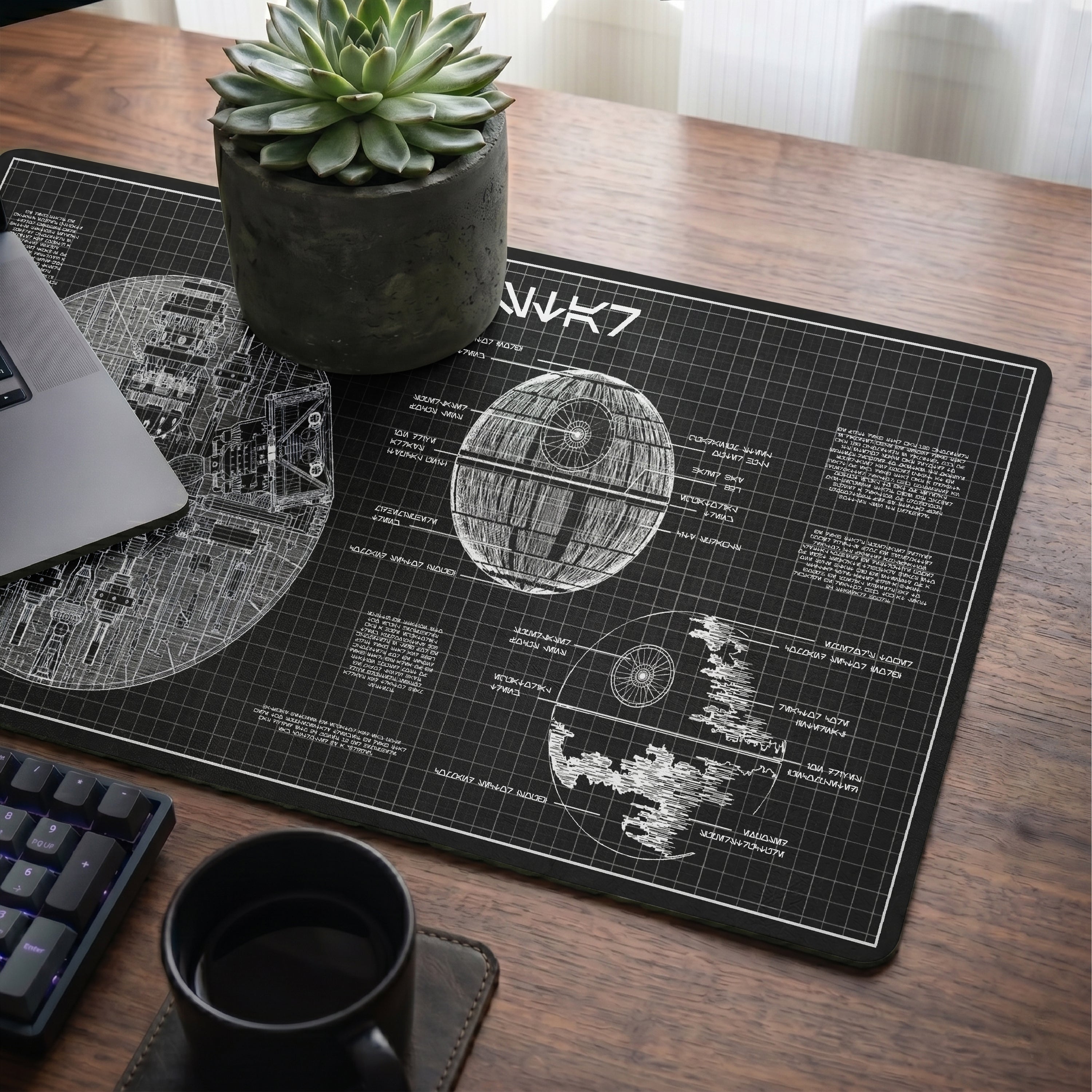 Death Star Blueprint Desk Mat - Star Wars Office Accessory Father's Day Gift